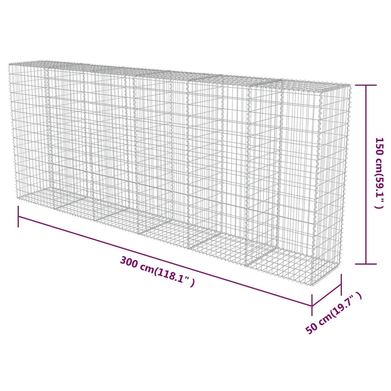 Gabionenwand Verzinkter Stahl 300×50×150 cm Gabionenzaun Drahtkorb Steinmauer