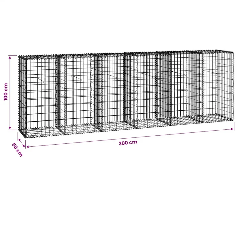 Gabionenwand Verzinkter Stahl 300×50×100 cm Gabionenzaun Drahtkorb Steinmauer Wand