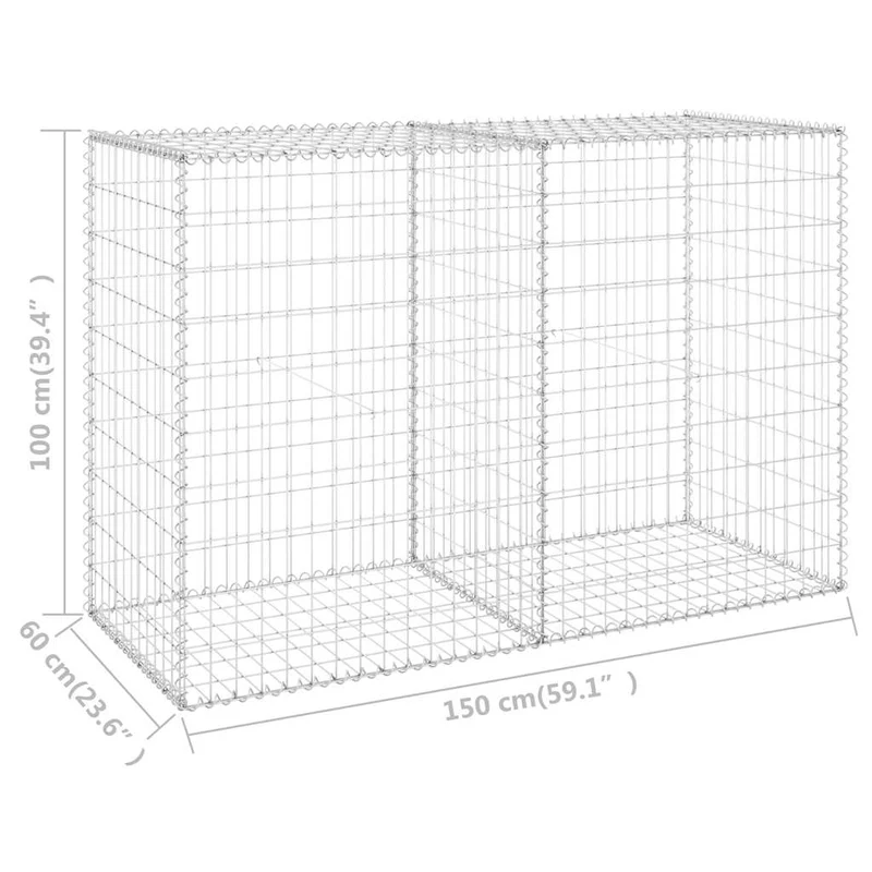 Gabionenwand Verzinkter Stahl 150×60×100 cm Gabionenzaun Drahtkorb Steinmauer Wand