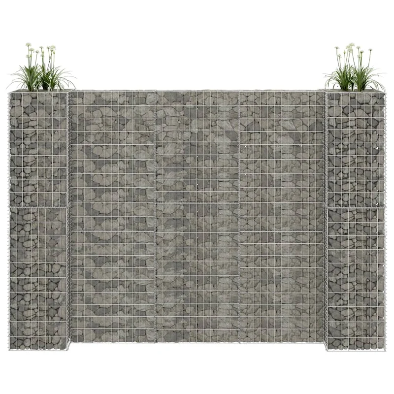 Gabionen Pflanzkorb H-Form Stahldraht 260x40x180 cm verzinkt Gabionenwand Mauer