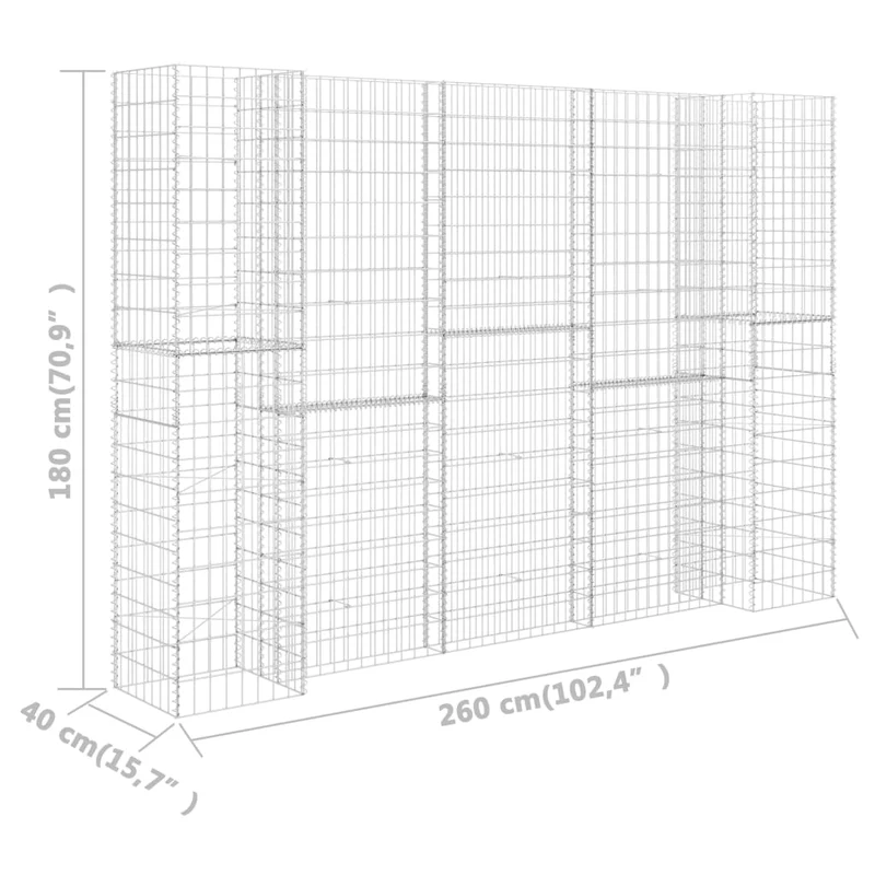 Gabionen Pflanzkorb H-Form Stahldraht 260x40x180 cm verzinkt Gabionenwand Mauer