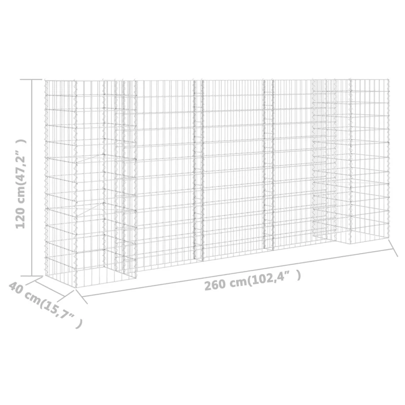 Gabionen Pflanzkorb H-Form Stahldraht 260x40x120 cm verzinkt Gabionenwand Mauer