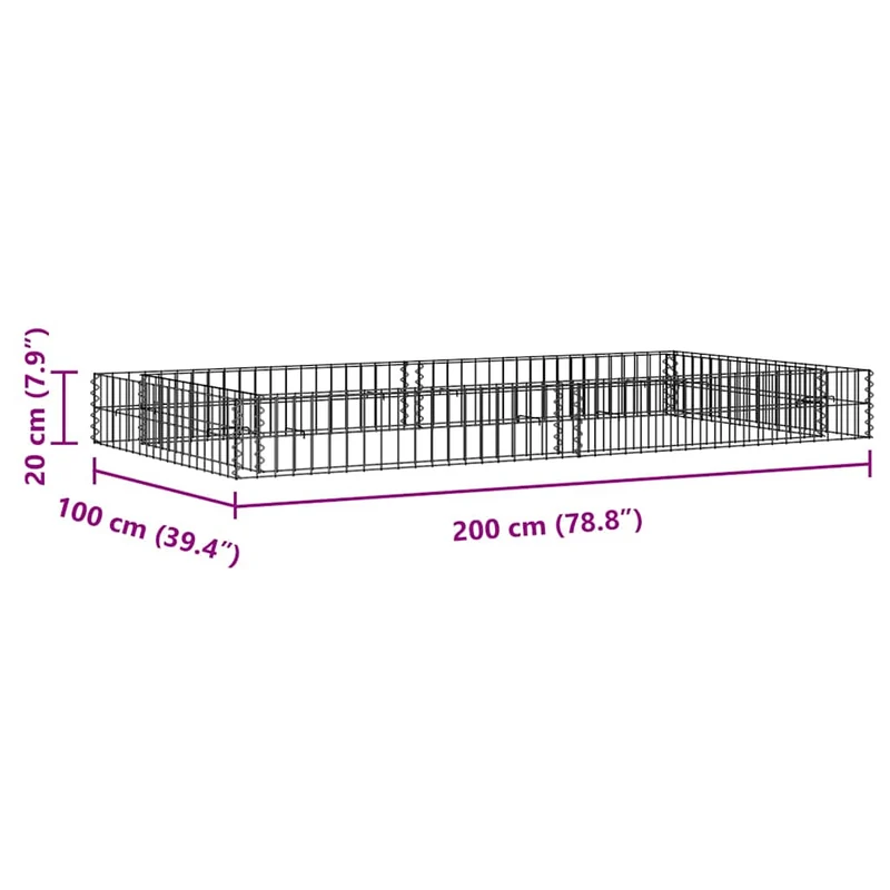 Gabionen-Hochbeet Verzinkter Stahl 200x100x20 cm Steinkorb Grau Silber