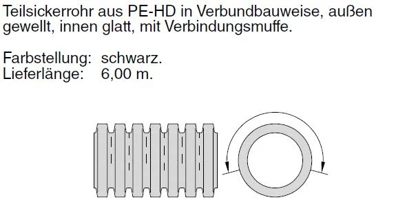Siroplast - K Teilsickerrohr LP mit Verindungsmuffe, aus PE-HD Verbundbauweise, außen gewellt, innen glatt