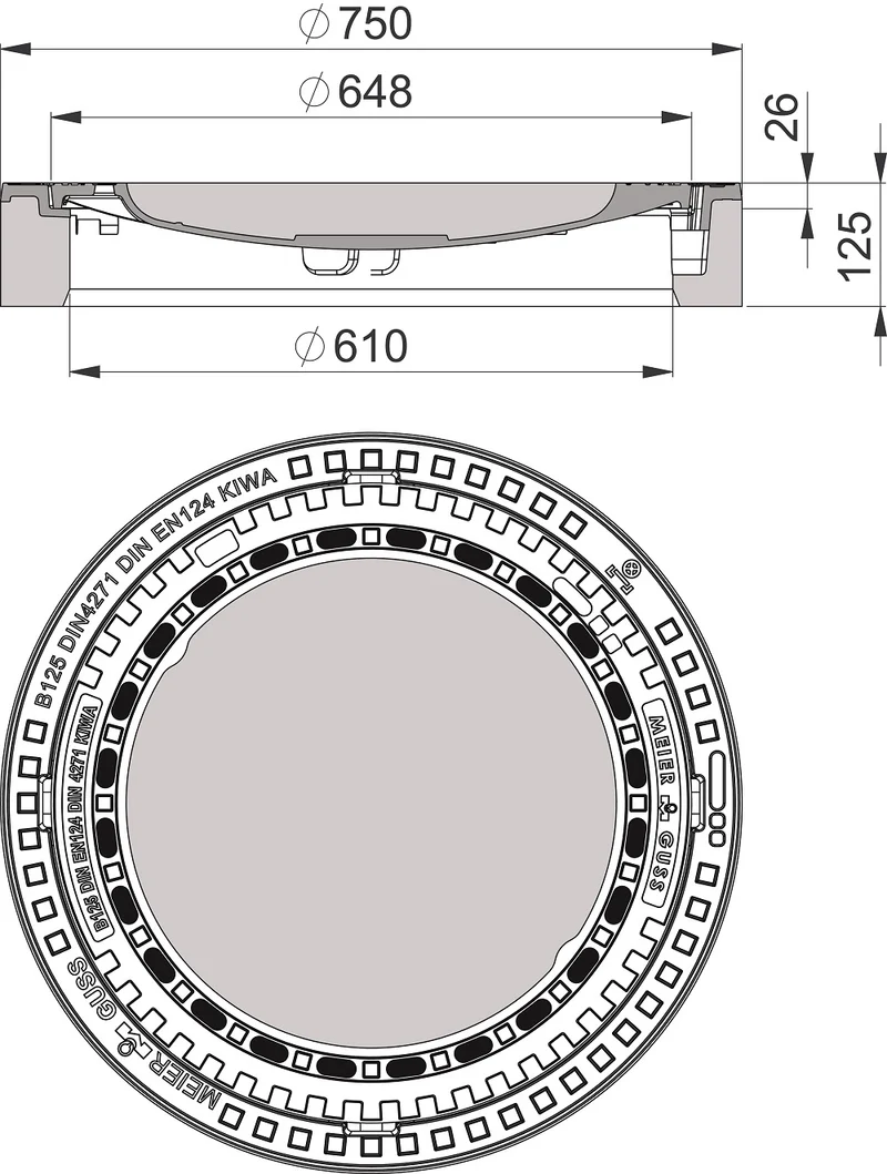 befahrbare Schachtabdeckung rund Betonguss / BEGU für Schachkonus / Schachtring Di 600 / 625 mm