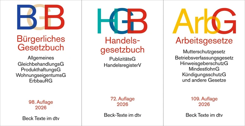 BGB + HGB + ArbG in der je aktuellen Auflagen im Set + exklusive Sticky Notes
