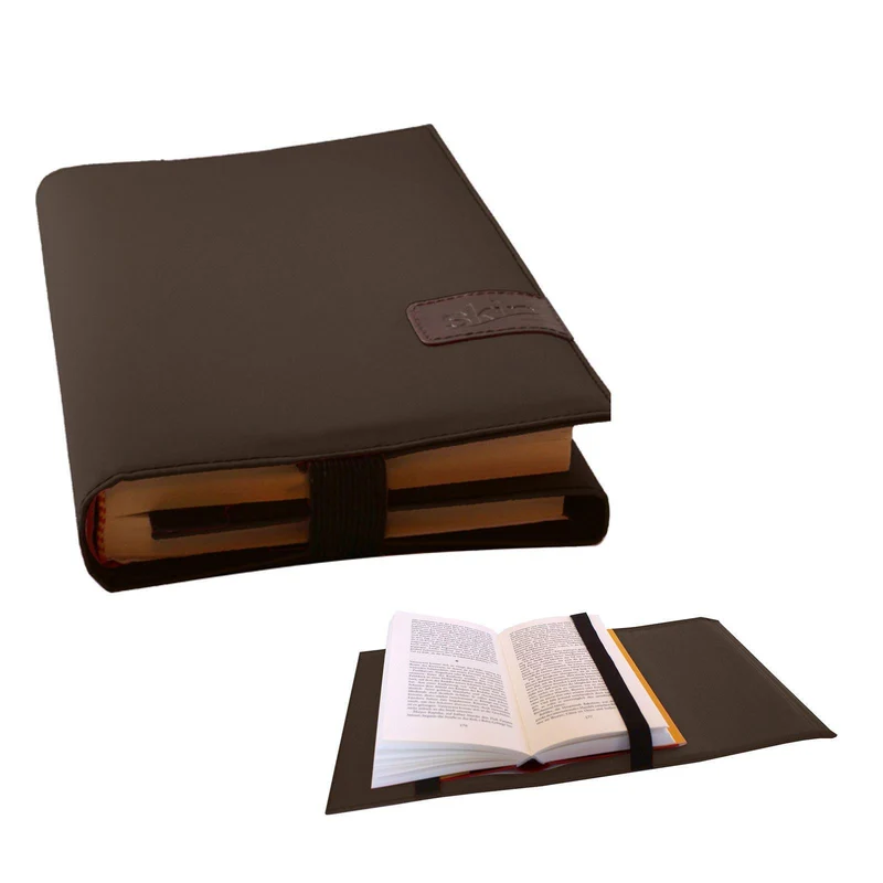 BookSKIN Buch Einband (Größenverstellbar) in Kaffee-Braun mit Lesezeichen