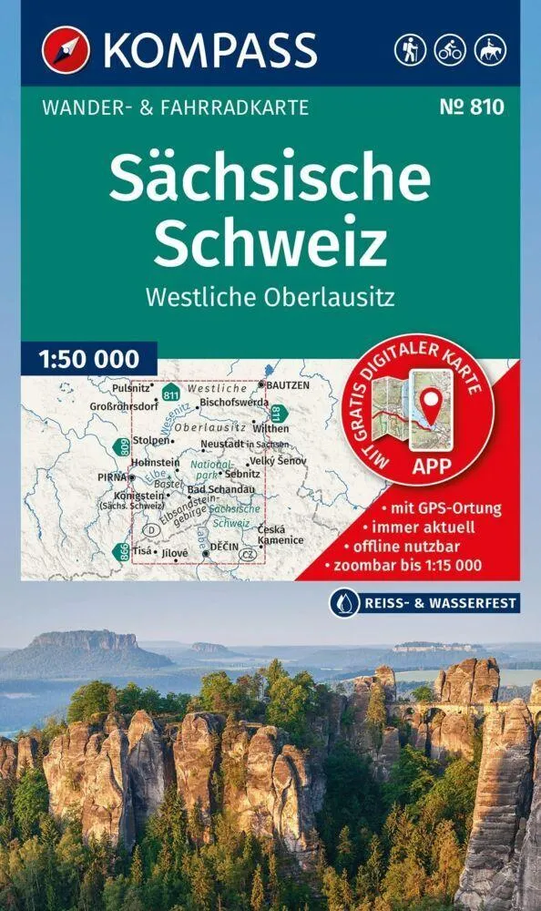 KOMPASS Wanderkarte 810 Sächsische Schweiz, Westliche Oberlausitz 1:50.000