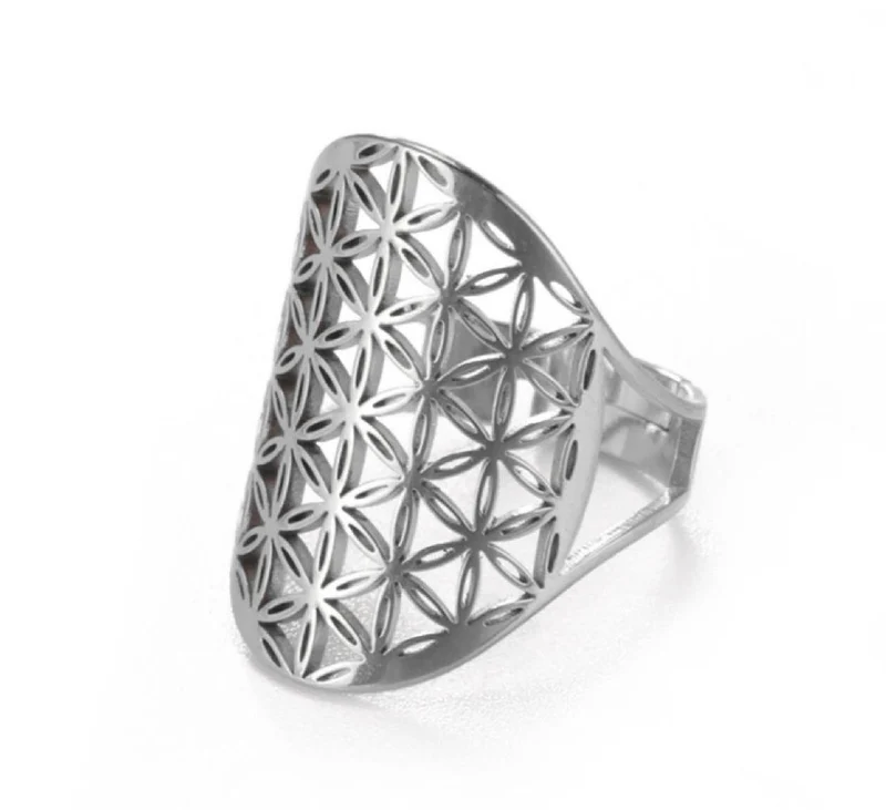Ring \"Blume des Lebens\" Edelstahl offen verstellbar
