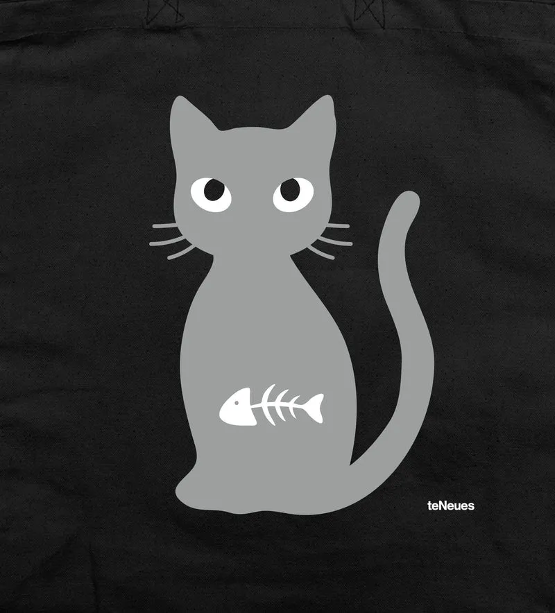Katze mit Fisch, schwarz