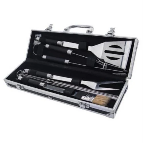 Grillbesteck-Set aus Stahl im 9-teiligen Koffer.
