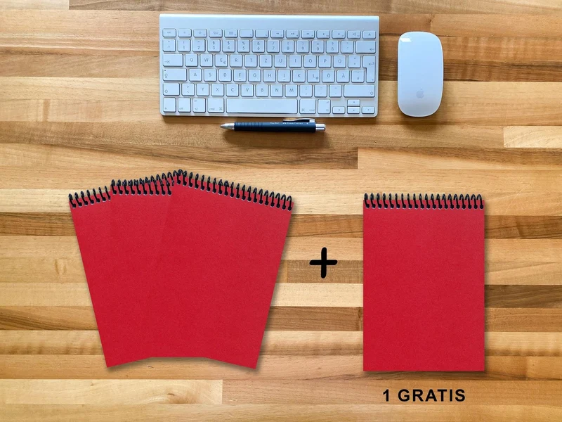 A 5 Notizblock - Set, 3+1 gratis, Luxury 80 Seiten ROT JUPITER GLITTER-OPTIK, punktiert 10x10mm