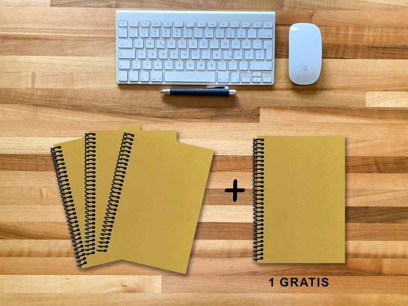 A 5 Notizbuch - Set, 3+1 gratis, Luxury 80 Seiten GOLD GMUND SHIMMER, blanko