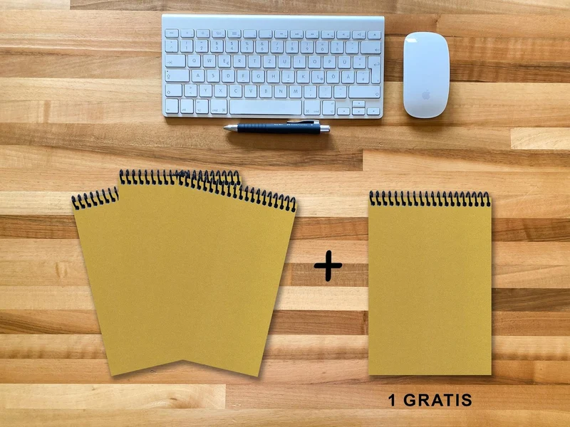 A 5 Notizblock - Set, 3+1 gratis, Luxury 80 Seiten GOLD GMUND SHIMMER, kariert 5x5mm