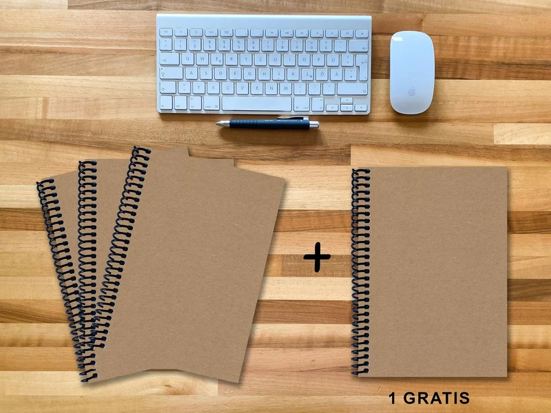 A 4 Notizbuch - Set, 3+1 gratis, Luxury 80 Seiten MUSKAT Designerecycling, kariert 7x7mm
