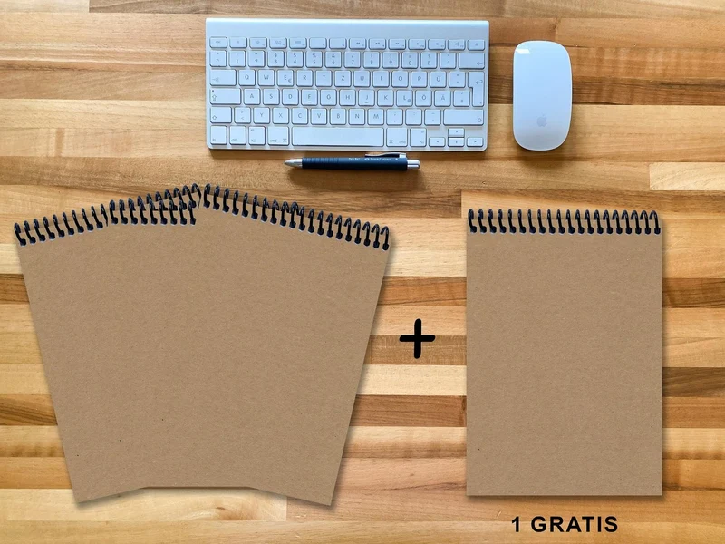 A 4 Notizblock - Set, 3+1 gratis, Luxury 80 Seiten MUSKAT Designerecycling, kariert 7x7mm