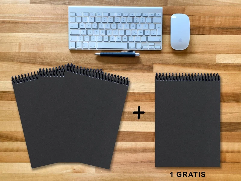 A 4 Notizblock - Set, 3+1 gratis, Luxury 80 Seiten SCHWARZ ONYX GLITTER-OPTIK, kariert 5x5mm
