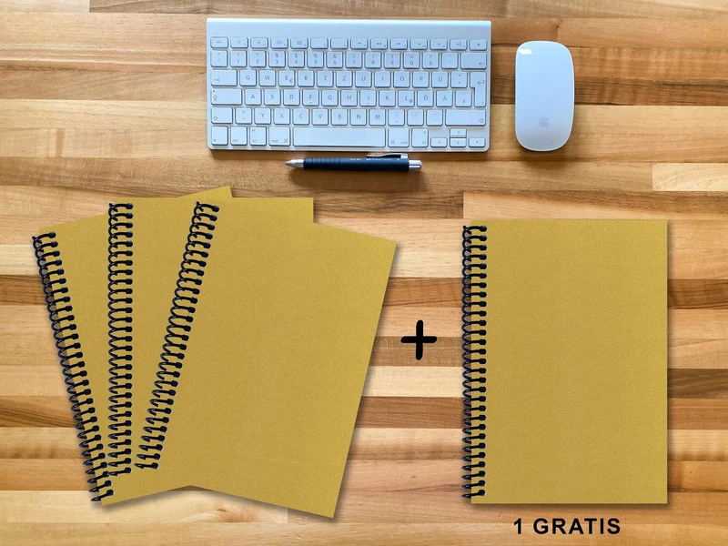 A 4 Notizbuch - Set, 3+1 gratis, Luxury 80 Seiten GOLD GMUND SHIMMER, blanko
