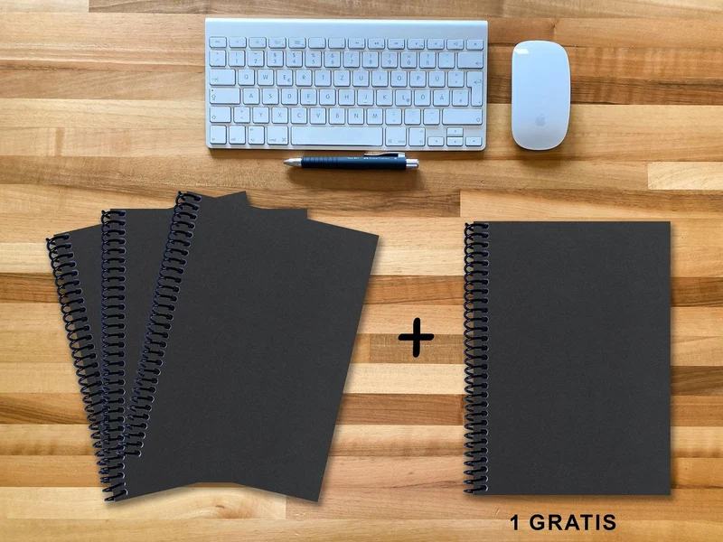 A 4 Notizbuch - Set, 3+1 gratis, Luxury 80 Seiten SCHWARZ ONYX GLITTER-OPTIK, punktiert 5x5mm