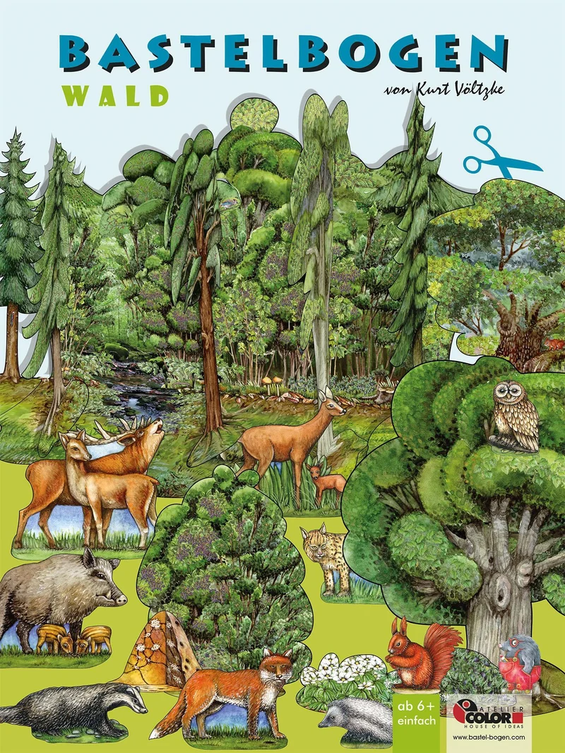 Wald basteln aus Papier Bastelbogen Bäume & Tiere Ausschneidebogen